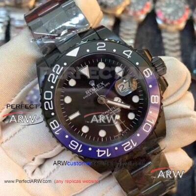 Perfect Replica Rolex GMT-Master 2 40mm Watch - Black Case Black Dial Blue&Black Ceramic Bezel